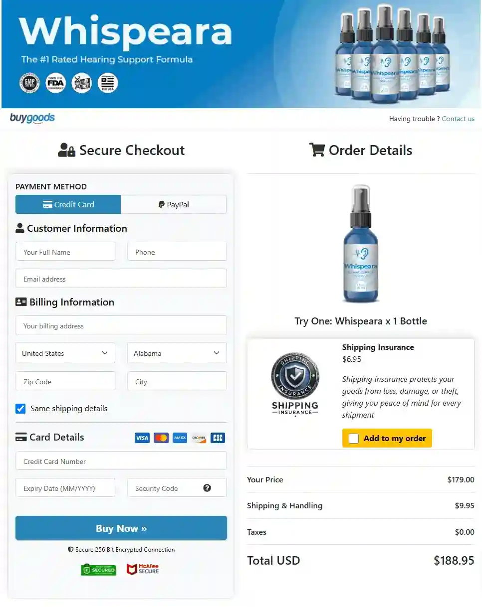 whispeara official website checkout page – secure online order process